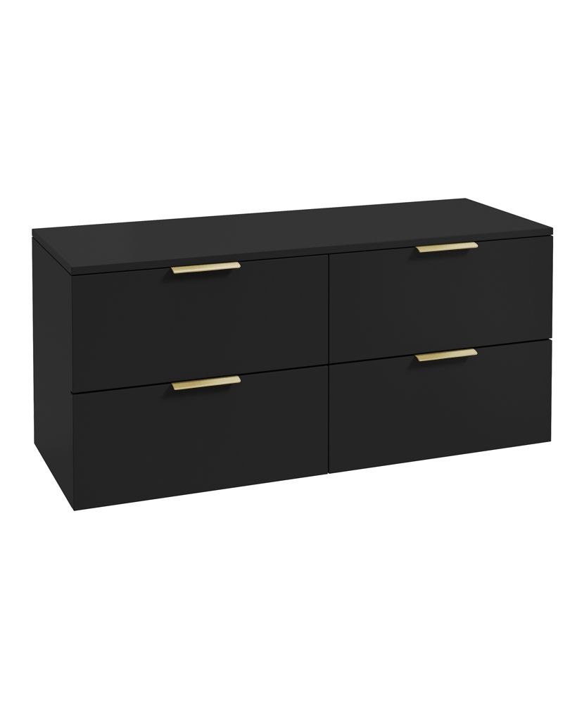 Stockholm Wall Hung 120Cm Four Drawer Countertop Unit Matt Black-Brushed Gold Handles