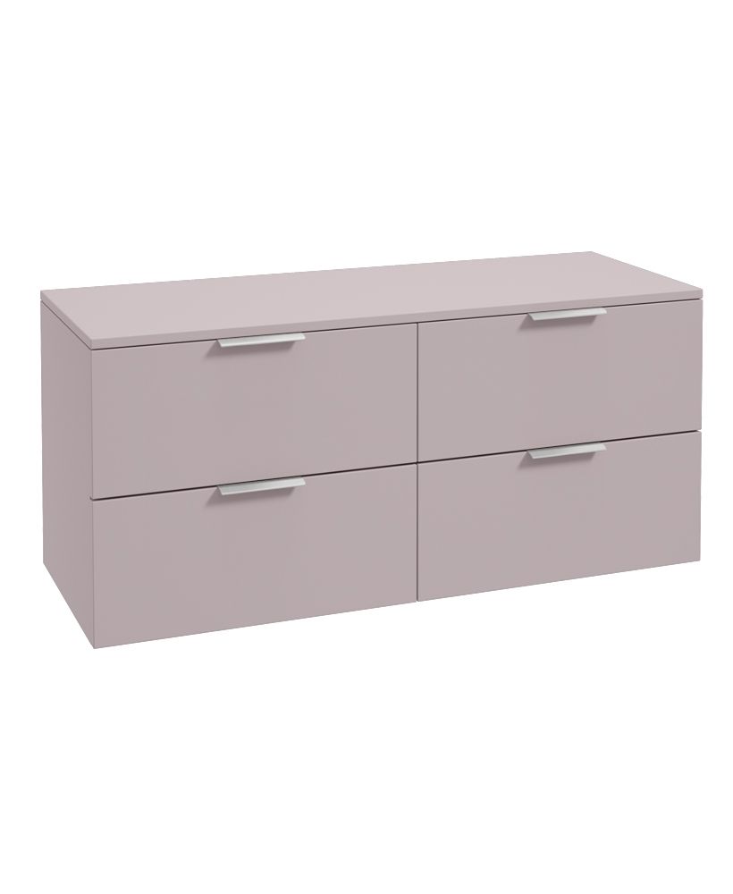 Stockholm Wall Hung 120Cm Four Drawer Countertop Unit Matt Cashmere Pink-Brushed Chrome Handles