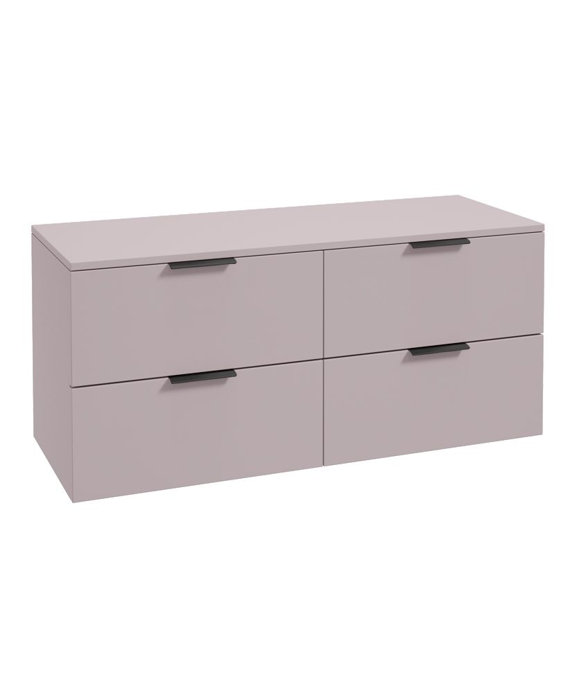 Stockholm Wall Hung 120Cm Four Drawer Countertop Unit Matt Cashmere Pink-Matt Black Handles
