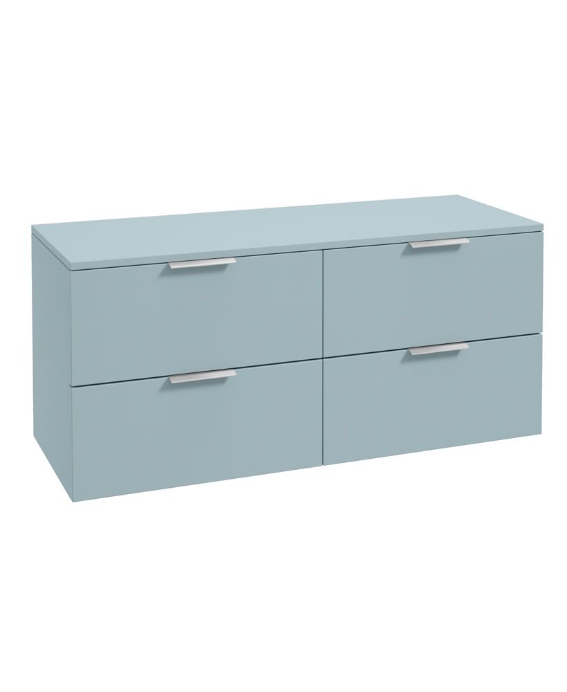 Stockholm Wall Hung 120Cm Four Drawer Countertop Unit Matt Morning Sky Blue-Brushed Chrome Handles