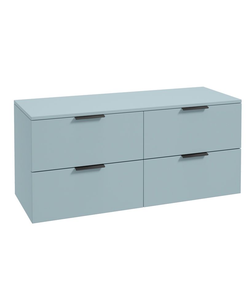 Stockholm Wall Hung 120Cm Four Drawer Countertop Unit Matt Morning Sky Blue-Matt Black Handles