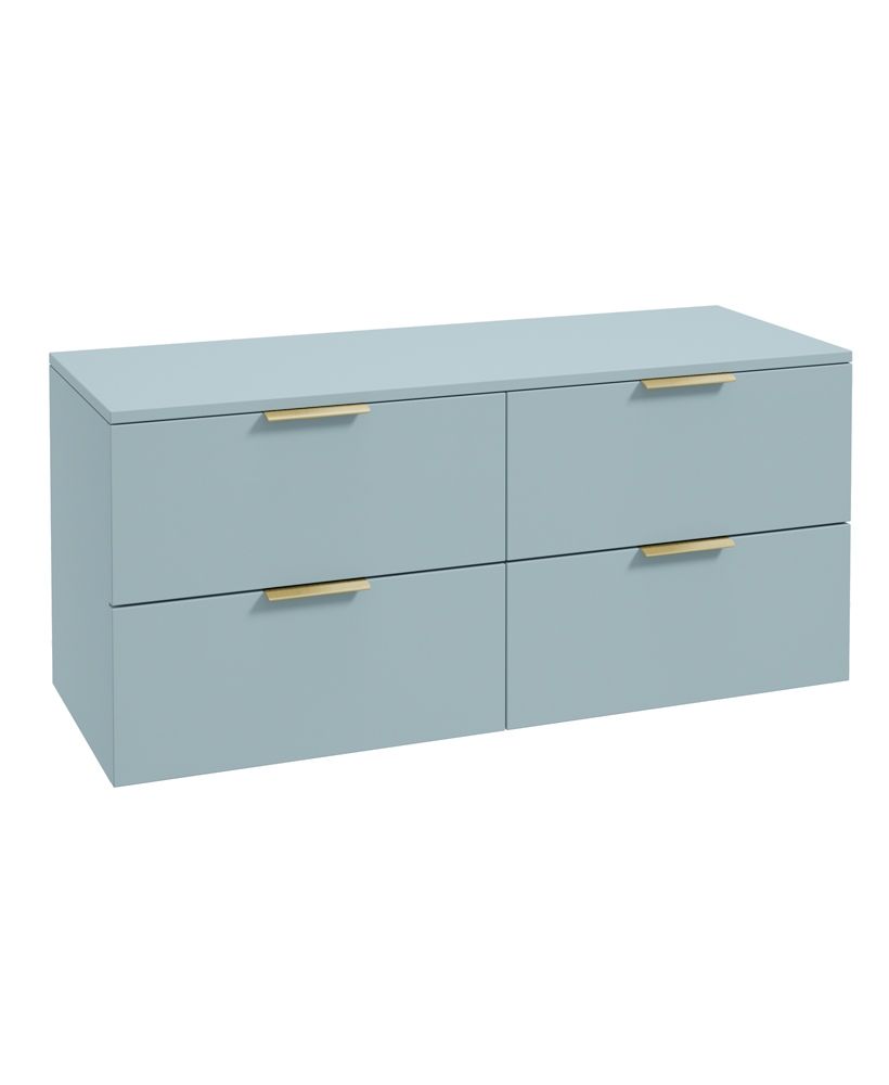 Stockholm Wall Hung 120Cm Four Drawer Countertop Unit Matt Morning Sky Blue-Brushed Gold Handles