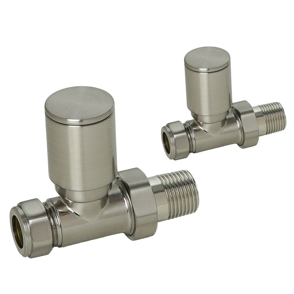 Arya Round Head Straight Radiator Valve Brushed Nickel