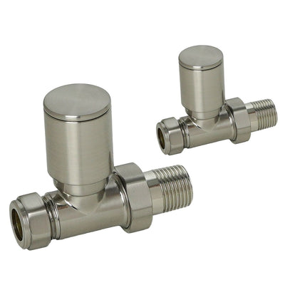 Arya Round Head Straight Radiator Valve Brushed Nickel