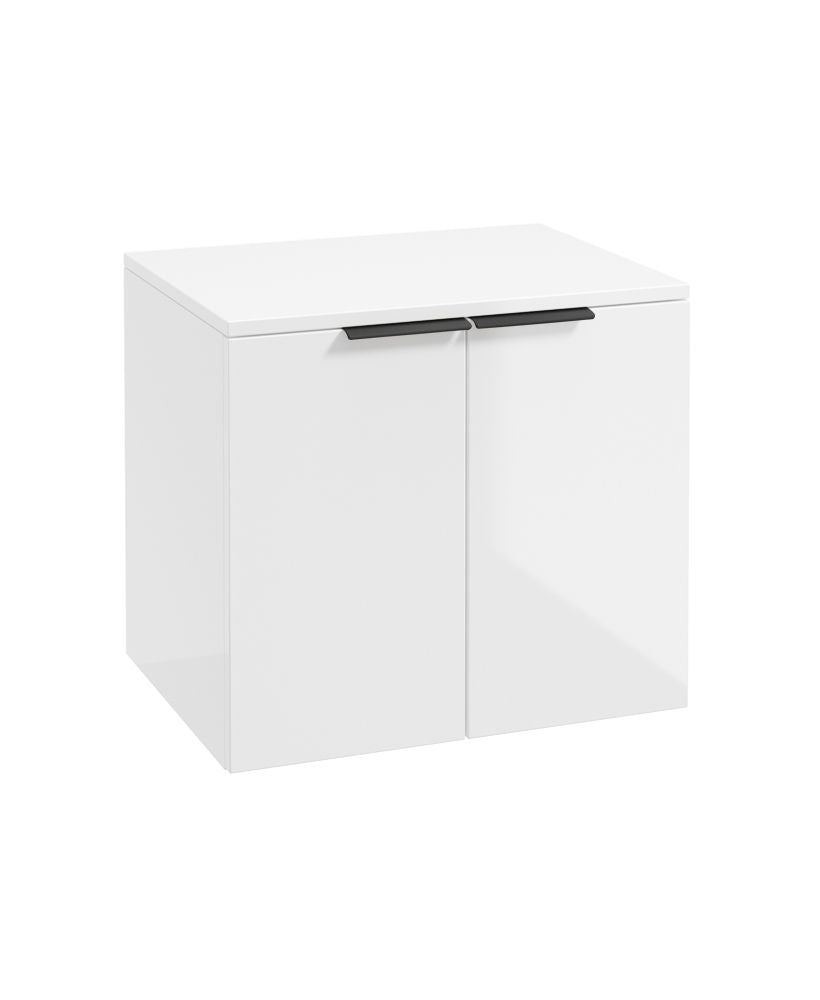 Stockholm Wall Hung 60Cm Two Door Countertop Unit Gloss White-Matt Black Handles