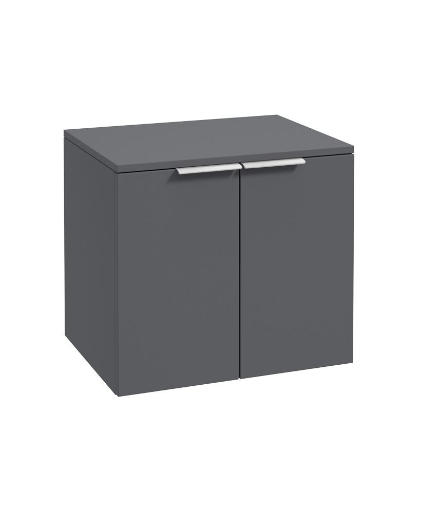 Stockholm Wall Hung 60Cm Two Door Countertop Unit Matt Midnight Grey-Brushed Chrome Handles