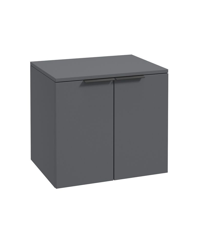 Stockholm Wall Hung 60Cm Two Door Countertop Unit Matt Midnight Grey-Matt Black Handles