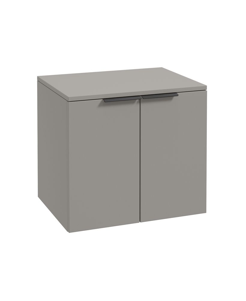 Stockholm Wall Hung 60Cm Two Door Countertop Unit Matt Khaki-Matt Black Handles