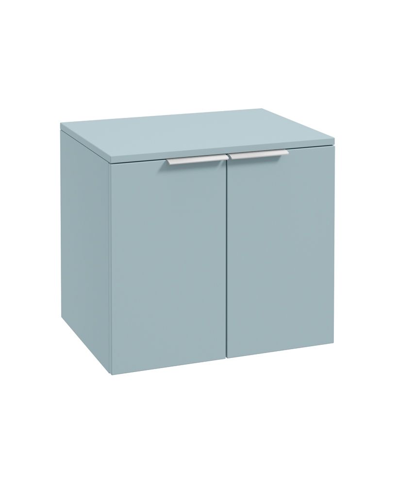 Stockholm Wall Hung 60Cm Two Door Countertop Unit Matt Morning Sky Blue-Brushed Chrome Handles