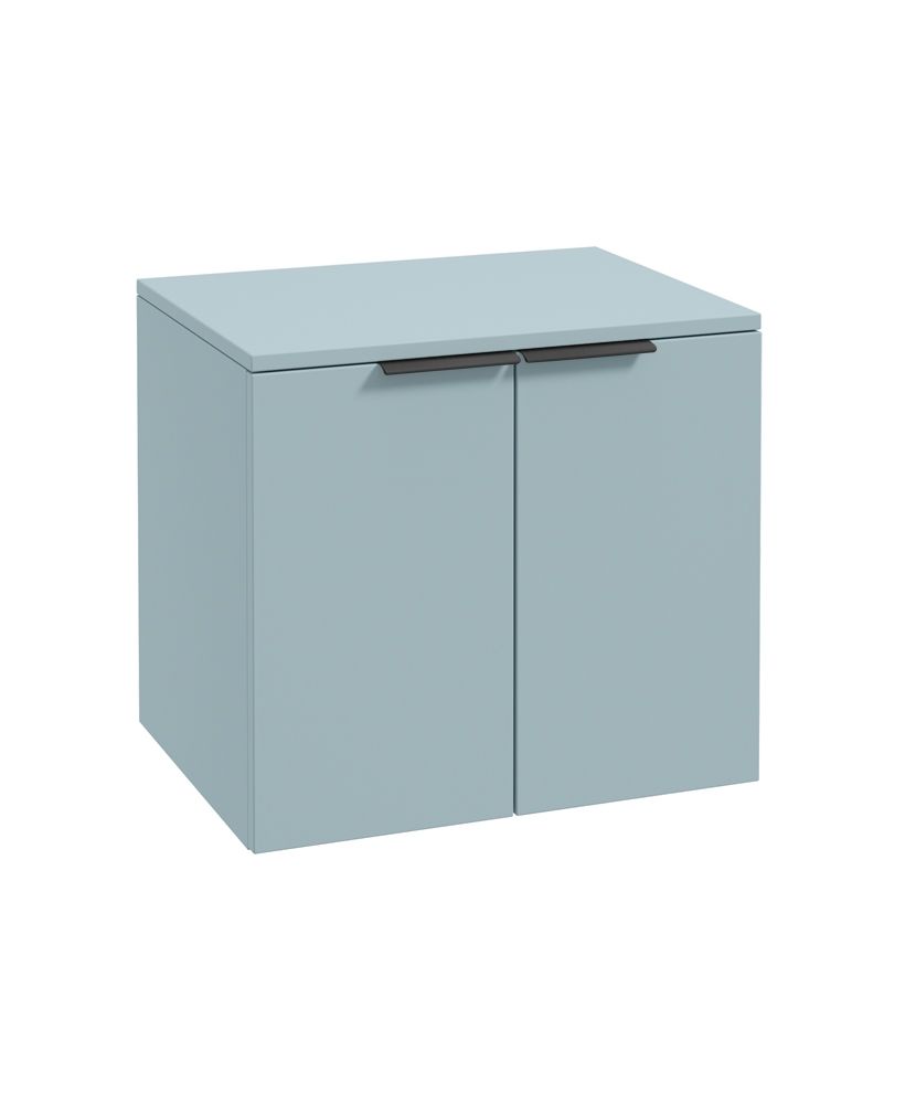 Stockholm Wall Hung 60Cm Two Door Countertop Unit Matt Morning Sky Blue-Matt Black Handles