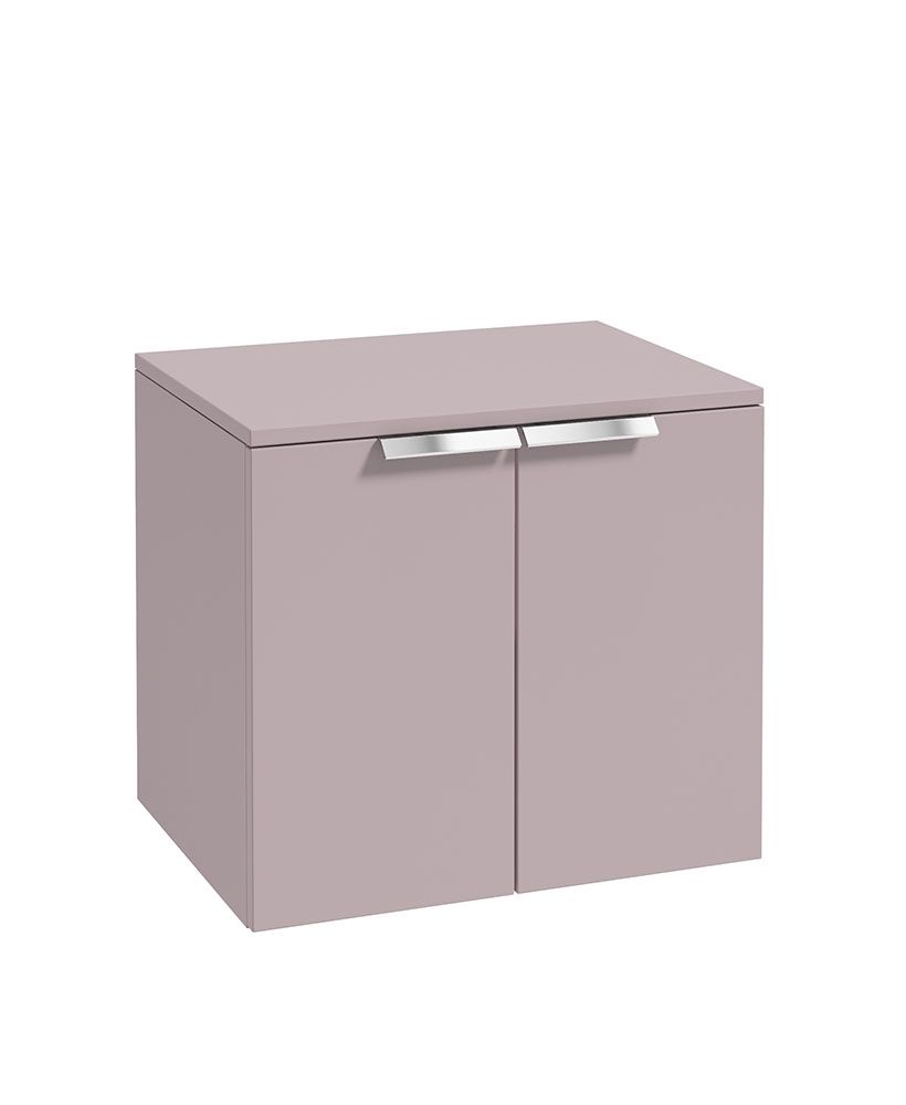 Stockholm Wall Hung 60Cm Two Door Countertop Unit Matt Cashmere Pink-Brushed Chrome Handles
