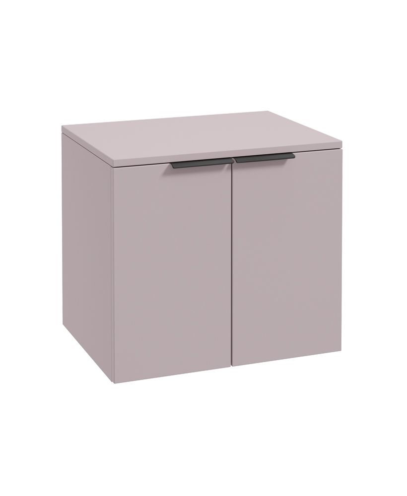 Stockholm Wall Hung 60Cm Two Door Countertop Unit Matt Cashmere Pink-Matt Black Handles