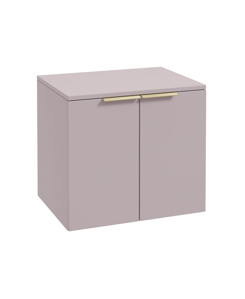 Stockholm Wall Hung 60Cm Two Door Countertop Unit Matt Cashmere Pink-Brushed Gold Handles
