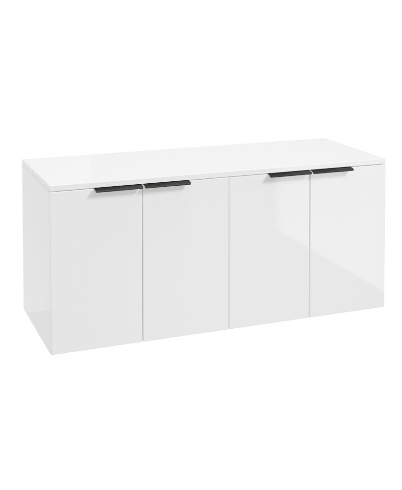 Stockholm Wall Hung 120Cm Four Door Countertop Unit Gloss White-Matt Black Handle