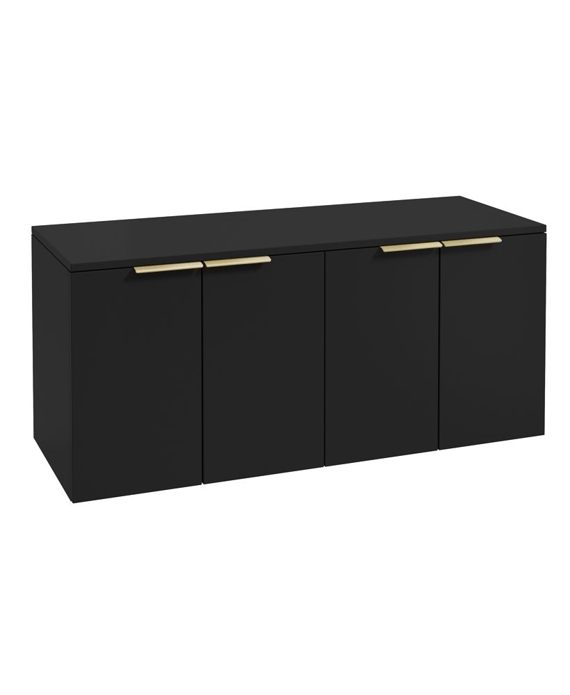 Stockholm Wall Hung 120Cm Four Door Countertop Unit Matt Black-Brushed Gold Handle