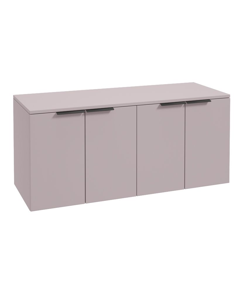 Stockholm Wall Hung 120Cm Four Door Countertop Unit Matt Cashmere Pink-Matt Black Handle