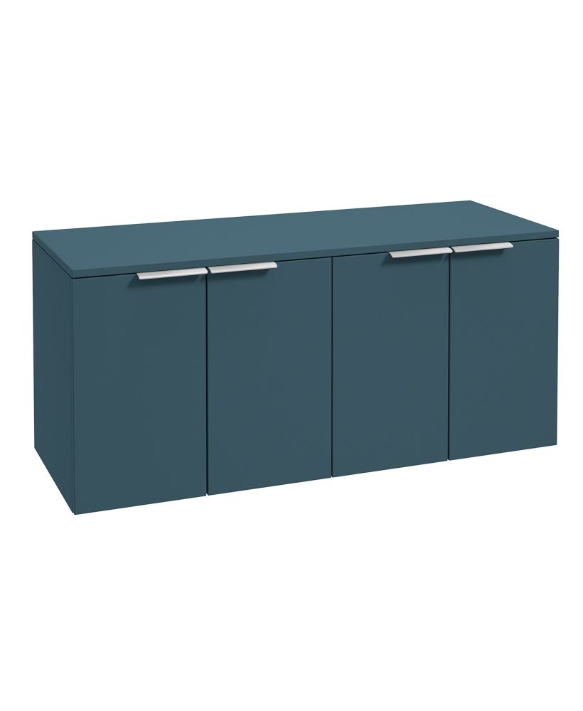 Stockholm Wall Hung 120Cm Four Door Countertop Unit Matt Ocean Blue-Brushed Chrome Handle