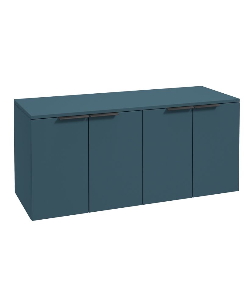 Stockholm Wall Hung 120Cm Four Door Countertop Unit Matt Ocean Blue-Matt Black Handle