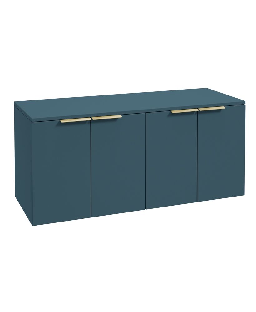 Stockholm Wall Hung 120Cm Four Door Countertop Unit Matt Ocean Blue-Brushed Gold Handle