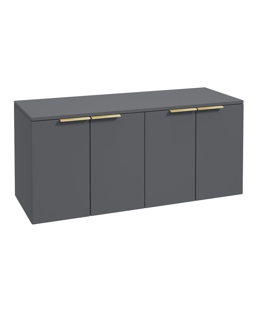 Stockholm Wall Hung 120Cm Four Door Countertop Unit Matt Midnight Grey-Brushed Gold Handle