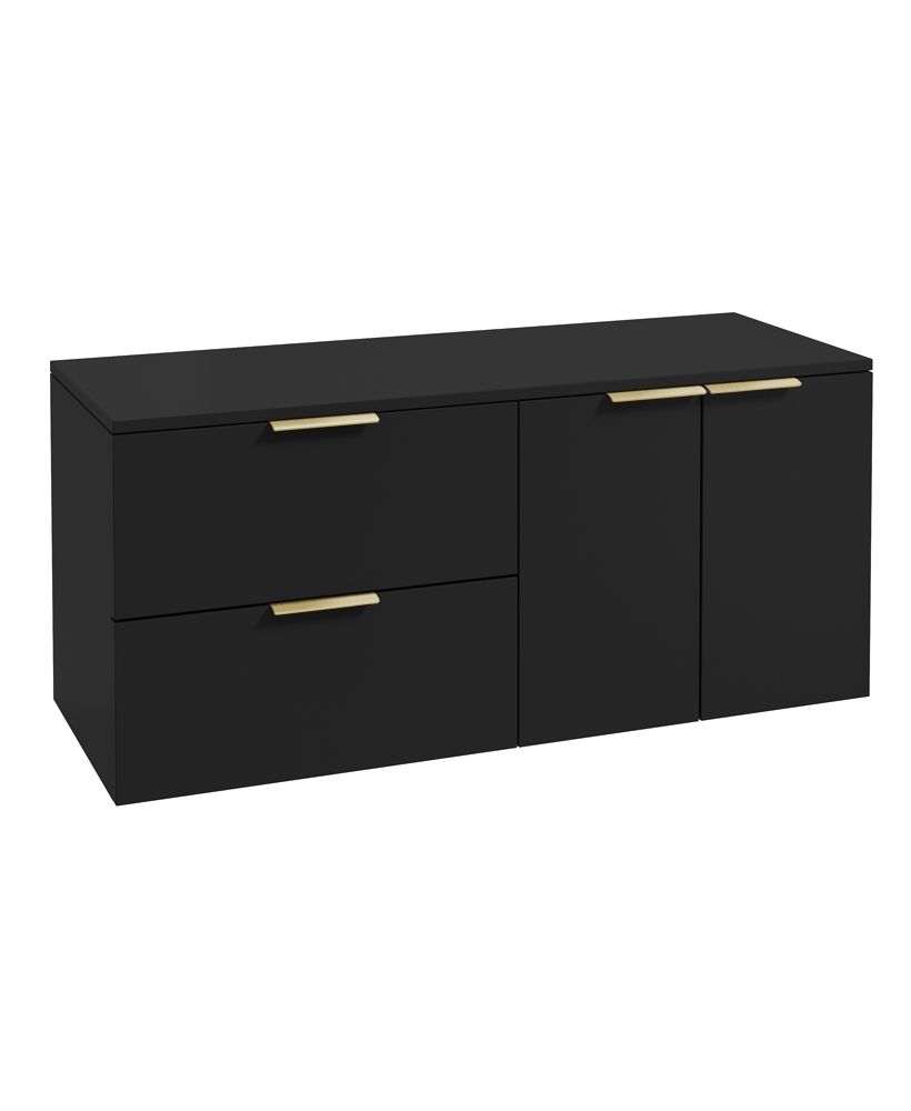 Stockholm Wall Hung 120Cm Two Drawer/Two Door Countertop Unit Matt Black-Brushed Gold Handles
