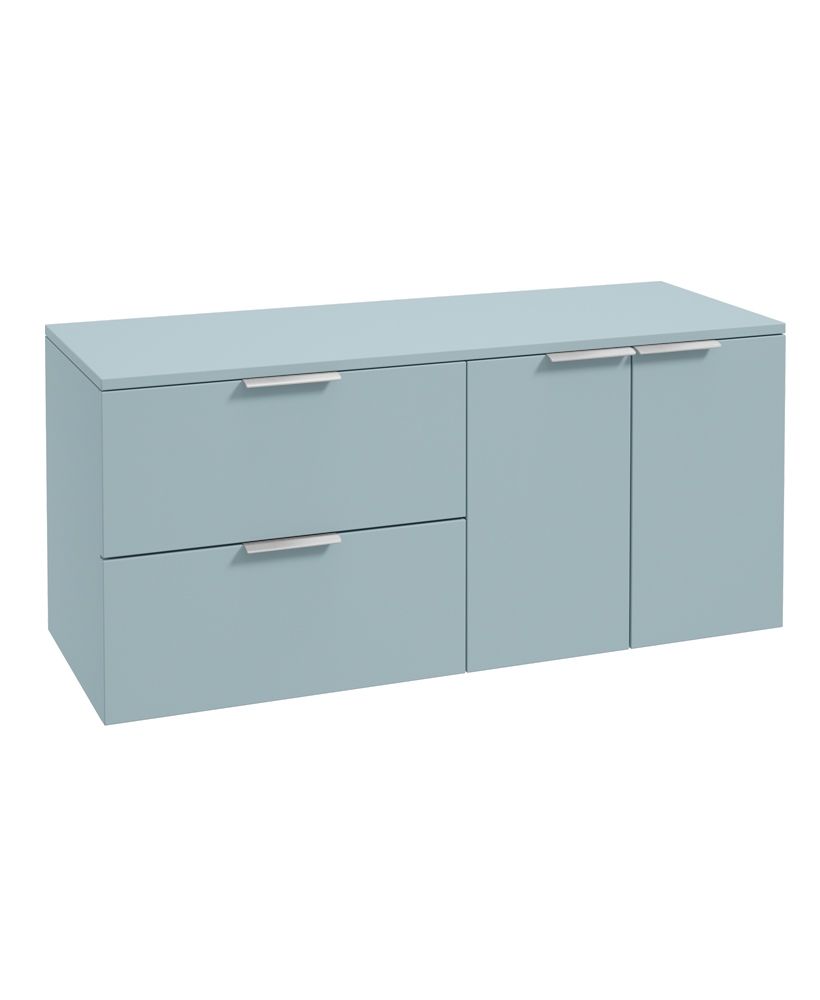Stockholm Wall Hung 120Cm Two Drawer/Two Door Countertop Unit Matt Morning Sky Blue-Brushed Chrome Handles