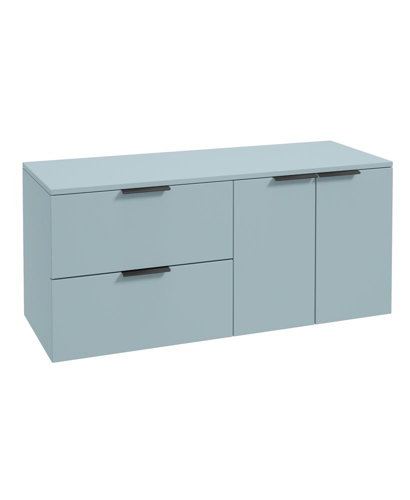 Stockholm Wall Hung 120Cm Two Drawer/Two Door Countertop Unit Matt Morning Sky Blue-Matt Black Handles