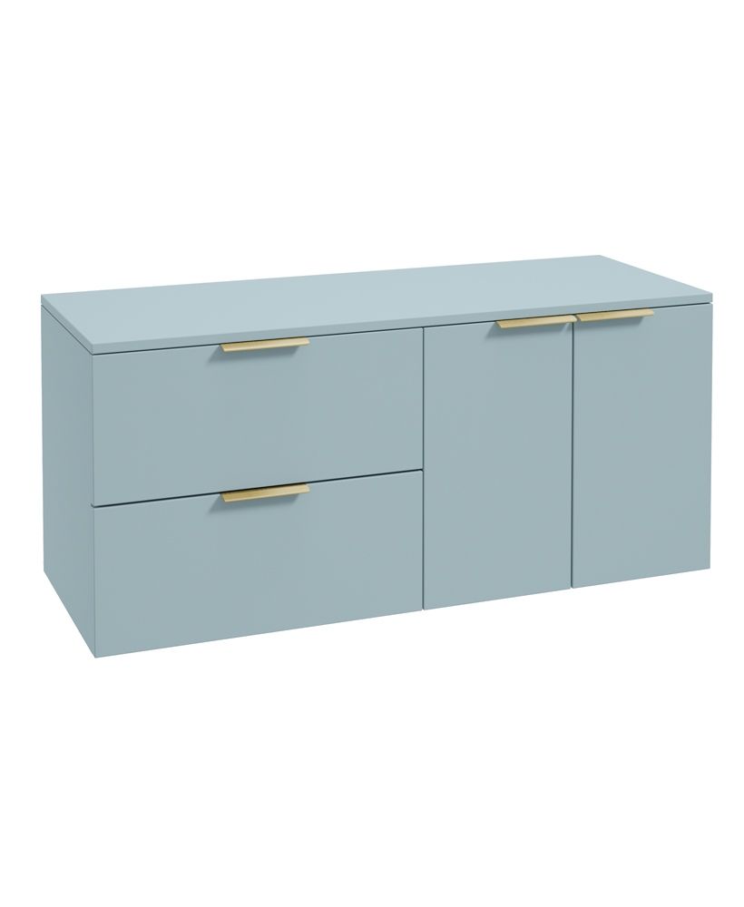 Stockholm Wall Hung 120Cm Two Drawer/Two Door Countertop Unit Matt Morning Sky Blue-Brushed Gold Handles