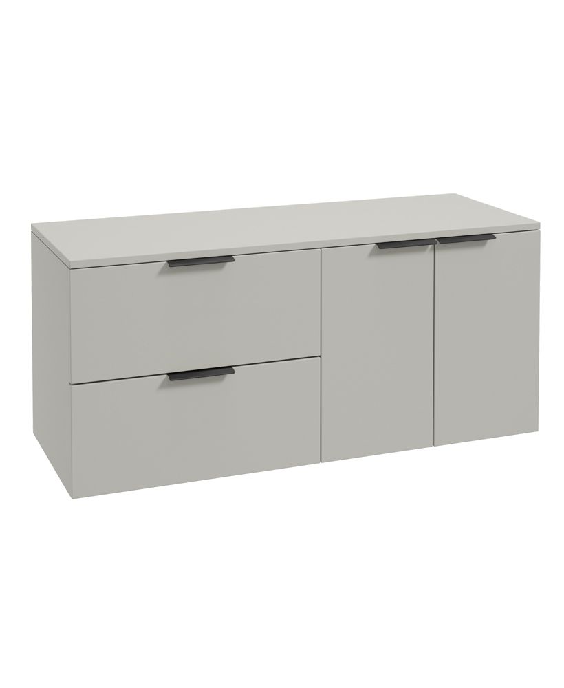 Stockholm Wall Hung 120Cm Two Drawer/Two Door Countertop Unit Matt Arctic Grey-Matt Black Handles