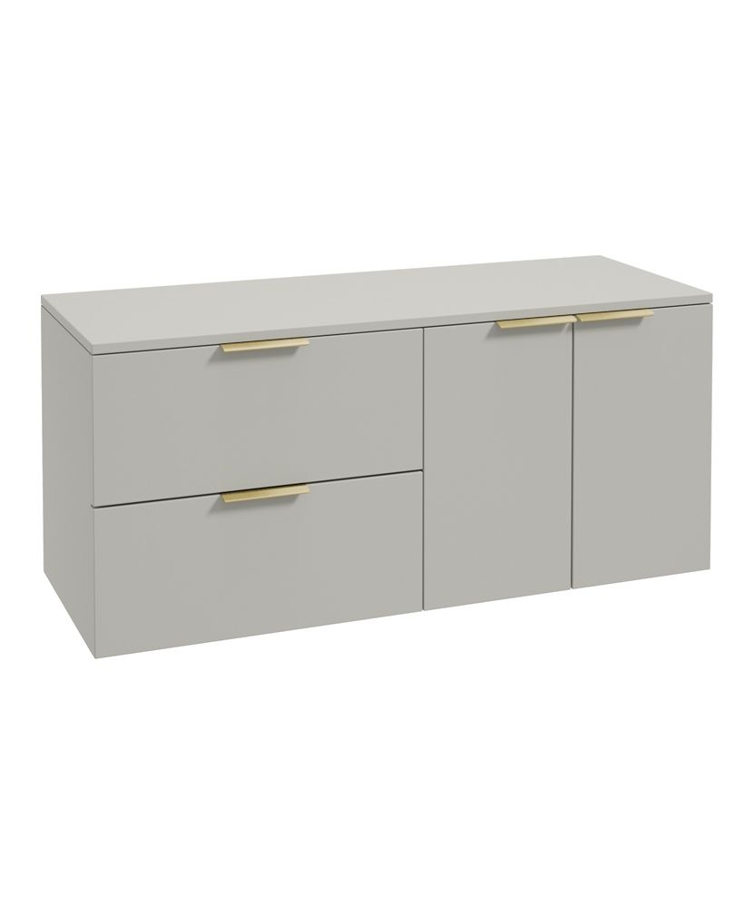 Stockholm Wall Hung 120Cm Two Drawer/Two Door Countertop Unit Matt Arctic Grey-Brushed Gold Handles