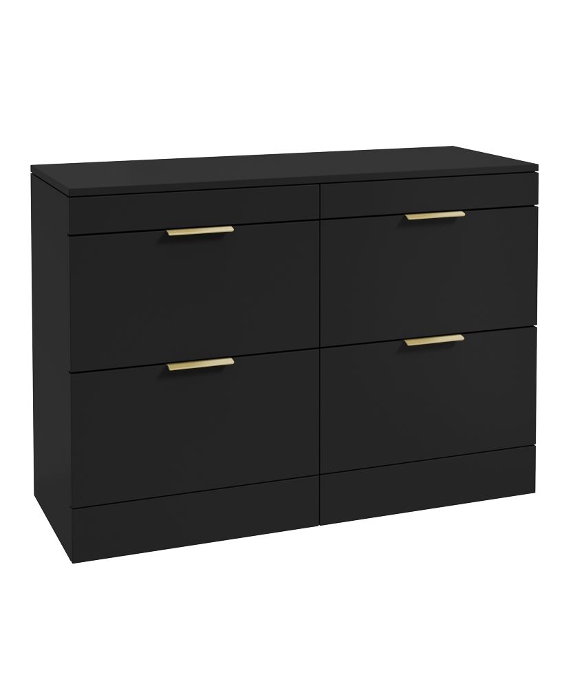 Stockholm Floorstanding 120Cm Four Drawer Countertop Unit Matt Black-Brushed Gold Handle