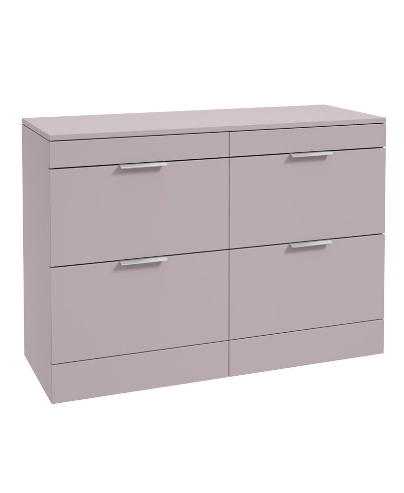 Stockholm Floorstanding 120Cm Four Drawer Countertop Unit Matt Cashmere Pink-Brushed Chrome Handle