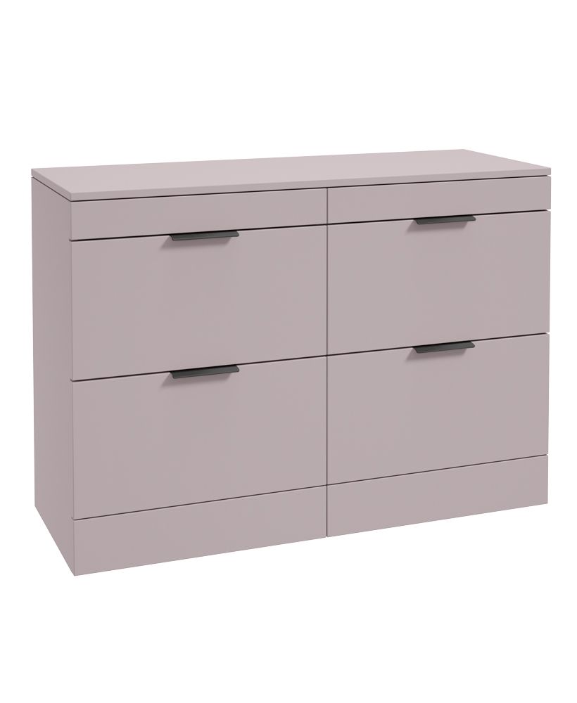 Stockholm Floorstanding 120Cm Four Drawer Countertop Unit Matt Cashmere Pink-Matt Black Handle