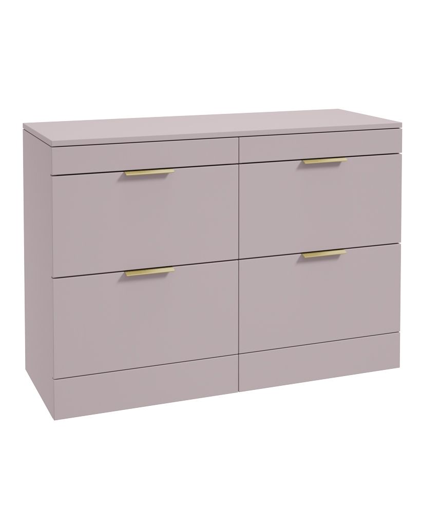 Stockholm Floorstanding 120Cm Four Drawer Countertop Unit Matt Cashmere Pink-Brushed Gold Handle