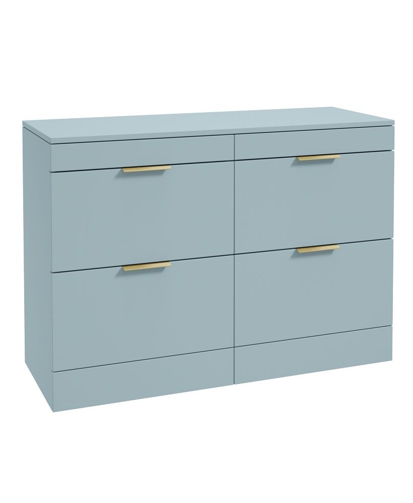 Stockholm Floorstanding 120Cm Four Drawer Countertop Unit Matt Morning Sky Blue-Brushed Gold Handle