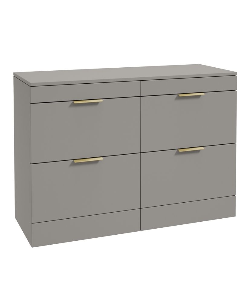 Stockholm Floorstanding 120Cm Four Drawer Countertop Unit Matt Khaki-Brushed Gold Handle