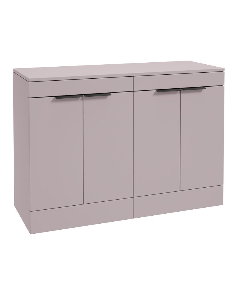 Stockholm Floorstanding 120Cm Four Door Countertop Unit Matt Cashmere Pink-Matt Black Handle