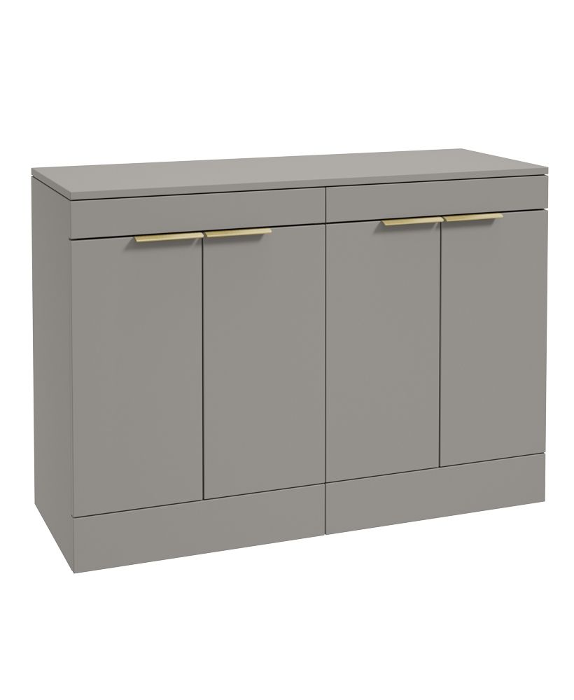 Stockholm Floorstanding 120Cm Four Door Countertop Unit Matt Khaki-Brushed Gold Handle