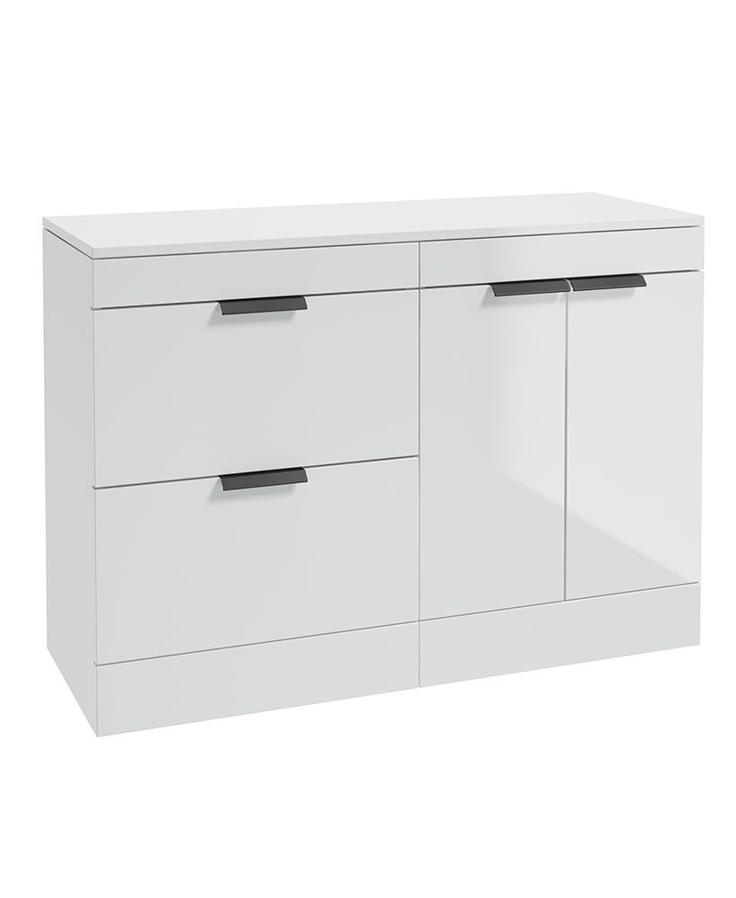 Stockholm Floorstanding 120Cm Two Drawer/Two Door Countertop Unit Gloss White-Matt Black Handles