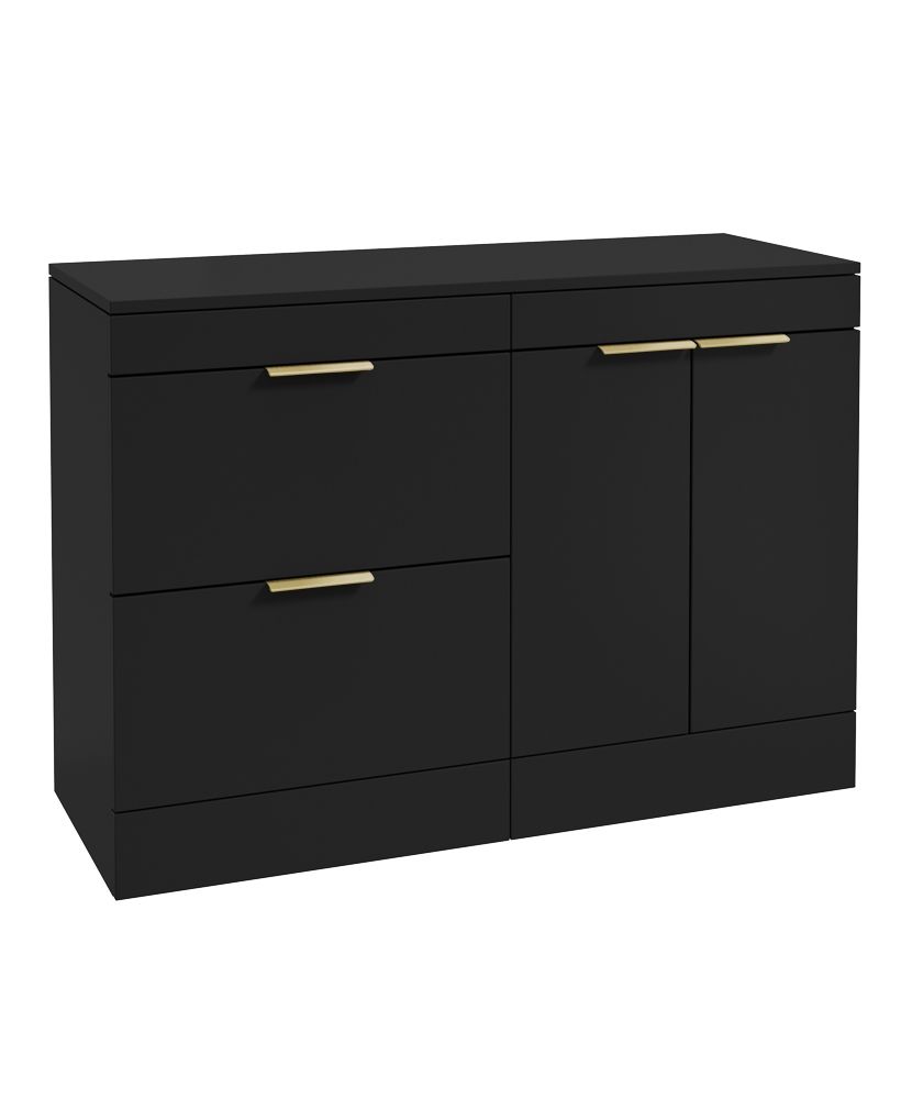 Stockholm Floorstanding 120Cm Two Drawer/Two Door Countertop Unit Matt Black-Brushed Gold Handles