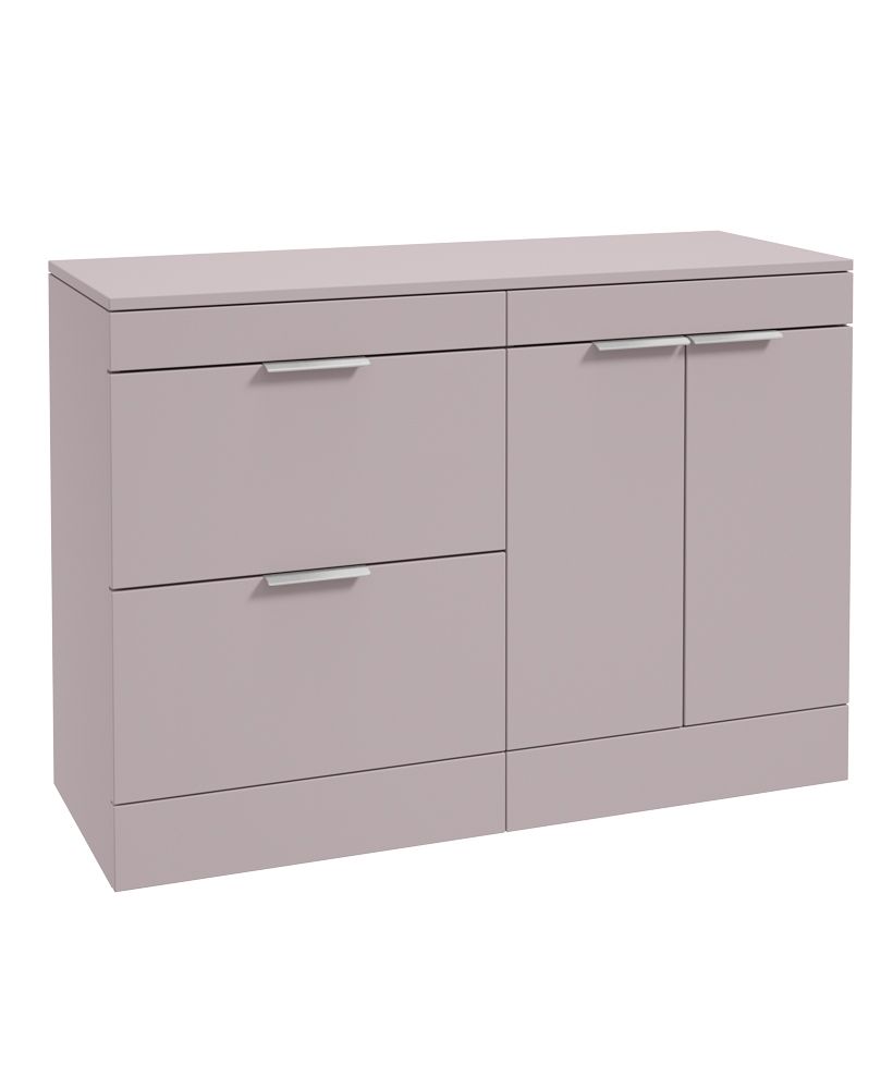 Stockholm Floorstanding 120Cm Two Drawer/Two Door Countertop Unit Matt Cashmere Pink-Brushed Chrome Handles