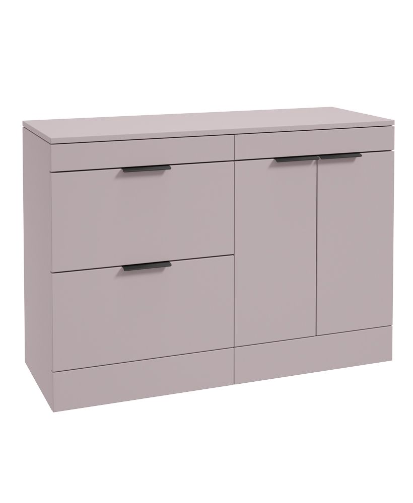 Stockholm Floorstanding 120Cm Two Drawer/Two Door Countertop Unit Matt Cashmere Pink-Matt Black Handles