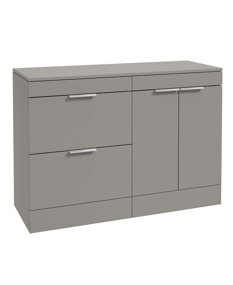 Stockholm Floorstanding 120Cm Two Drawer/Two Door Countertop Unit Matt Khaki-Brushed Chrome Handles