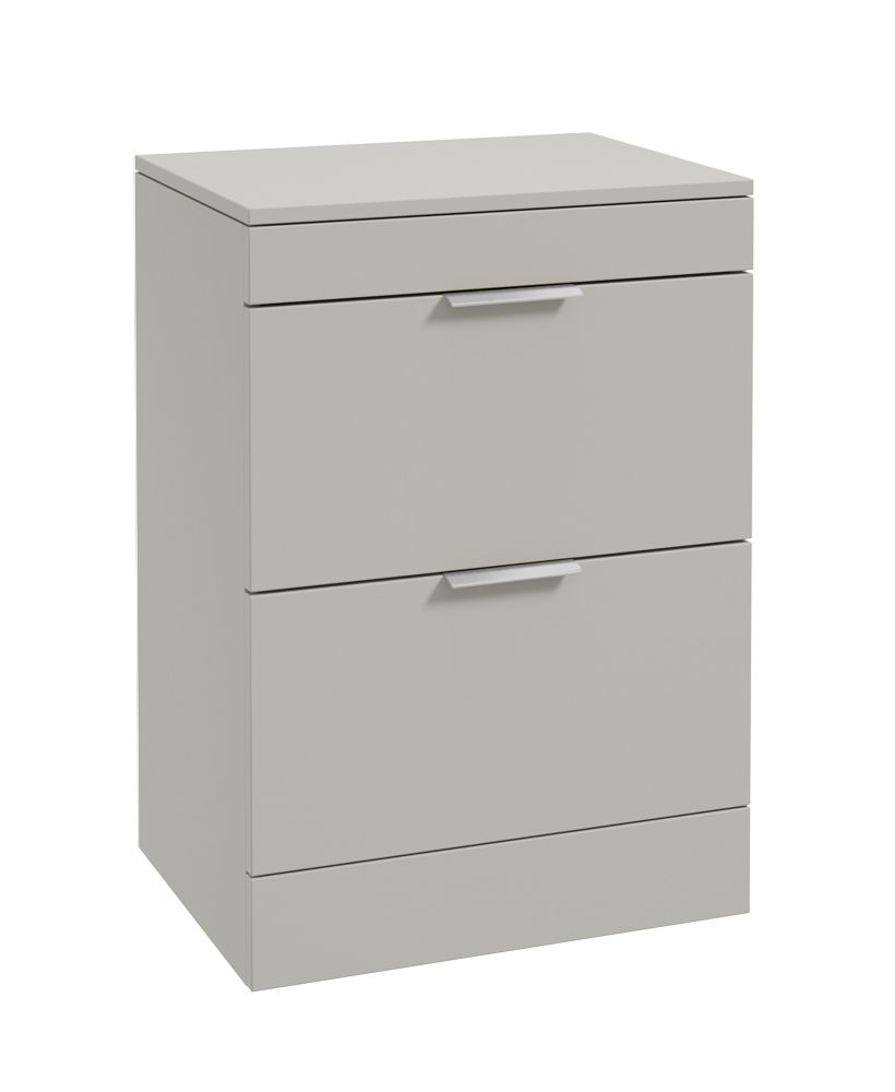 Stockholm Floorstanding 60Cm Two Drawer Countertop Unit Matt Arctic Grey-Brushed Chrome Handles