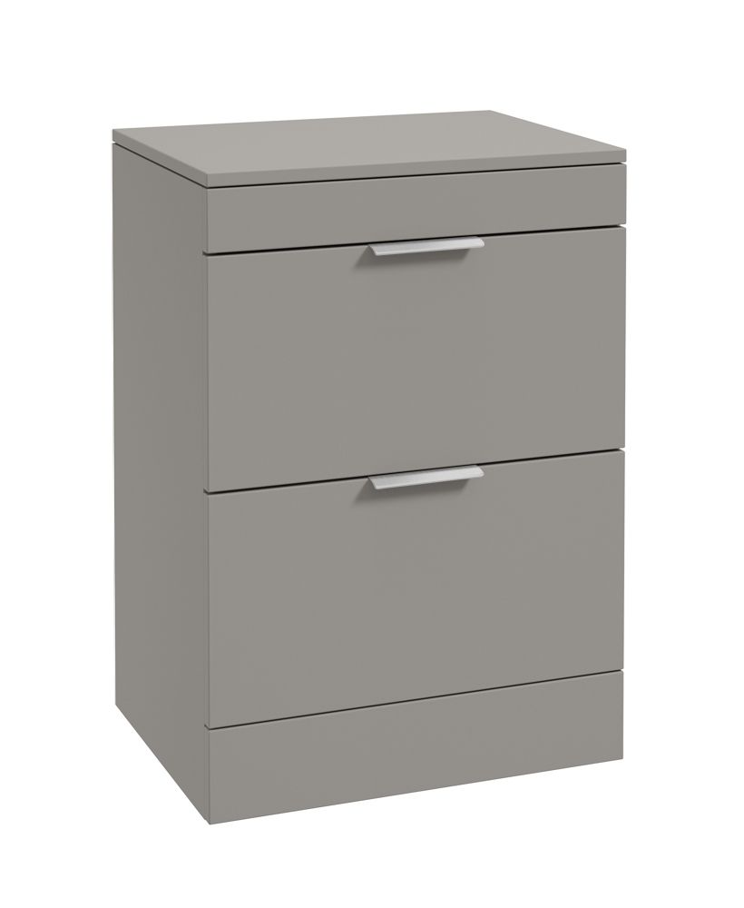 Stockholm Floorstanding 60Cm Two Drawer Countertop Unit Matt Khaki-Brushed Chrome Handles