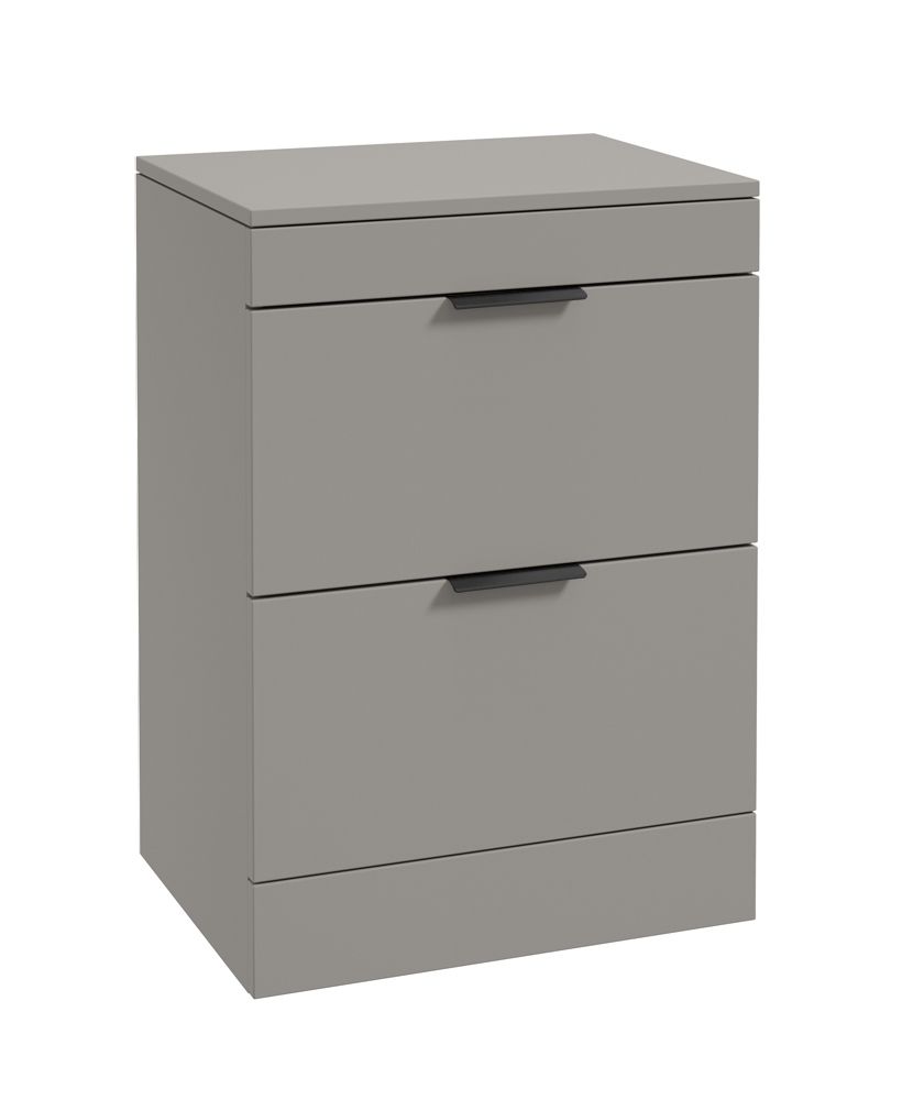 Stockholm Floorstanding 60Cm Two Drawer Countertop Unit Matt Khaki-Matt Black Handles