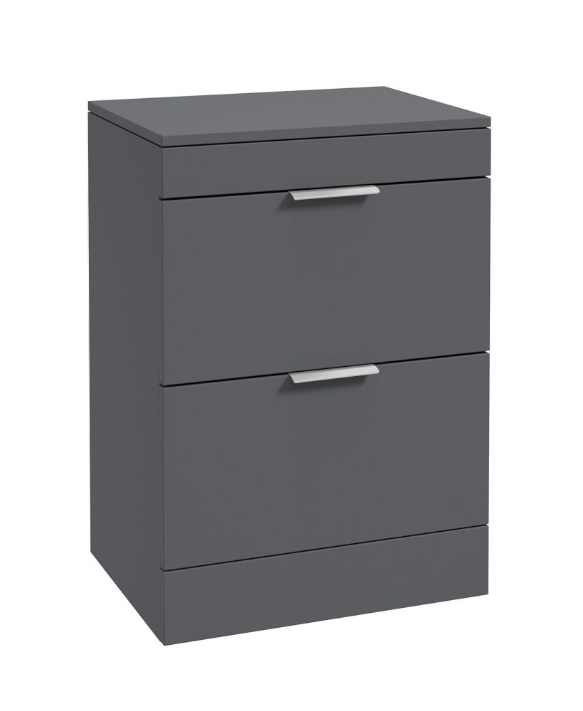 Stockholm Floorstanding 60Cm Two Drawer Countertop Unit Matt Midnight Grey-Brushed Chrome Handles