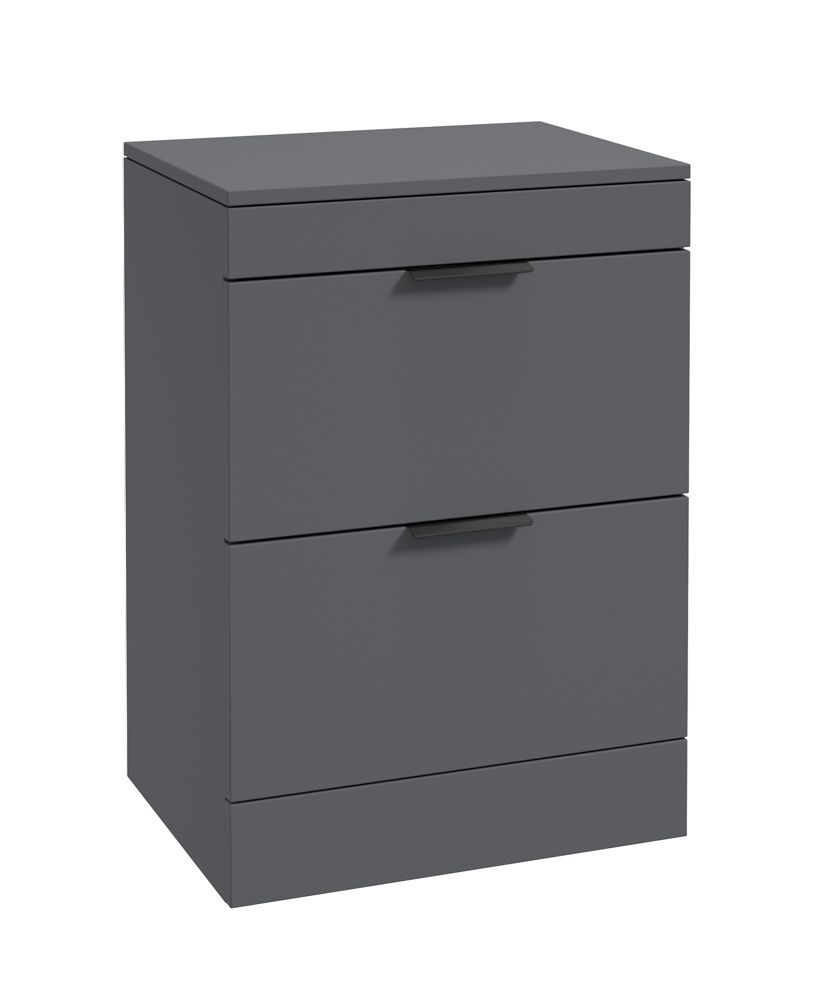 Stockholm Floorstanding 60Cm Two Drawer Countertop Unit Matt Midnight Grey-Matt Black Handles