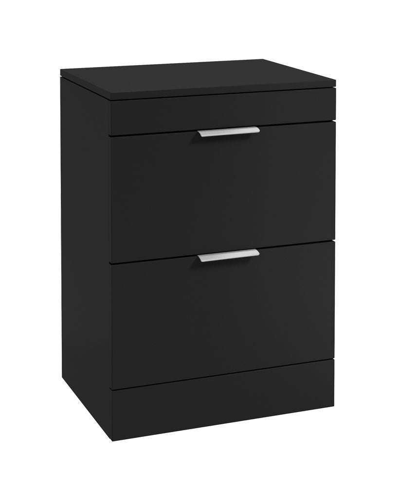 Stockholm Floorstanding 60Cm Two Drawer Countertop Unit Matt Black-Brushed Chrome Handles