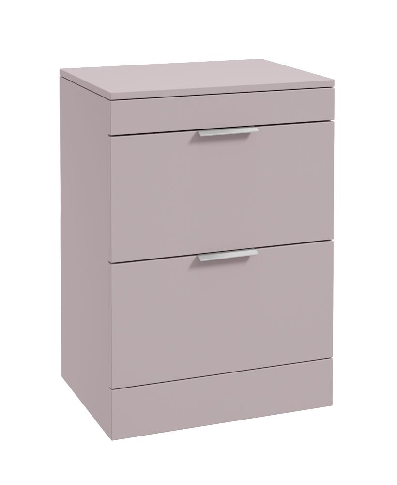 Stockholm Floorstanding 60Cm Two Drawer Countertop Unit Matt Cashmere Pink-Brushed Chrome Handles
